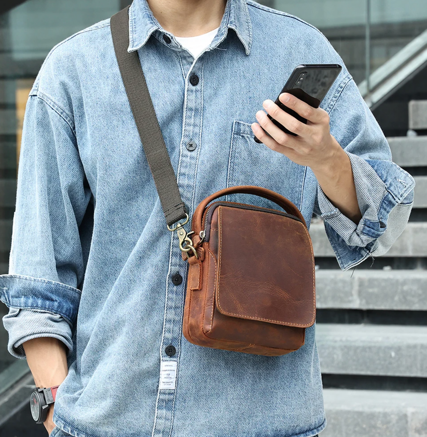 Men's Crossbody Bag Top Layer Genuine Leather 11