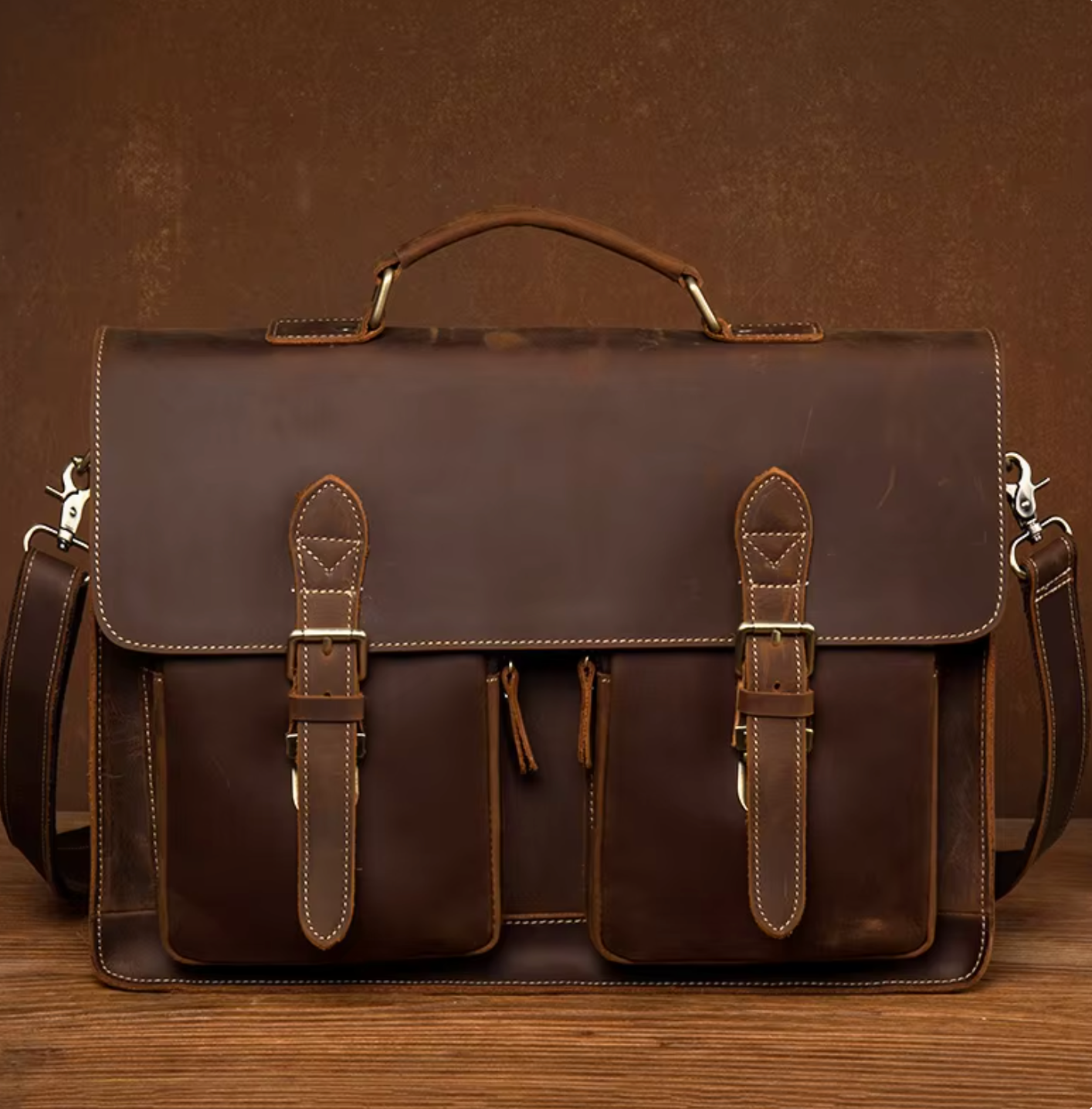 Leather Briefcase Large Satchel Shoulder Bag Vintage