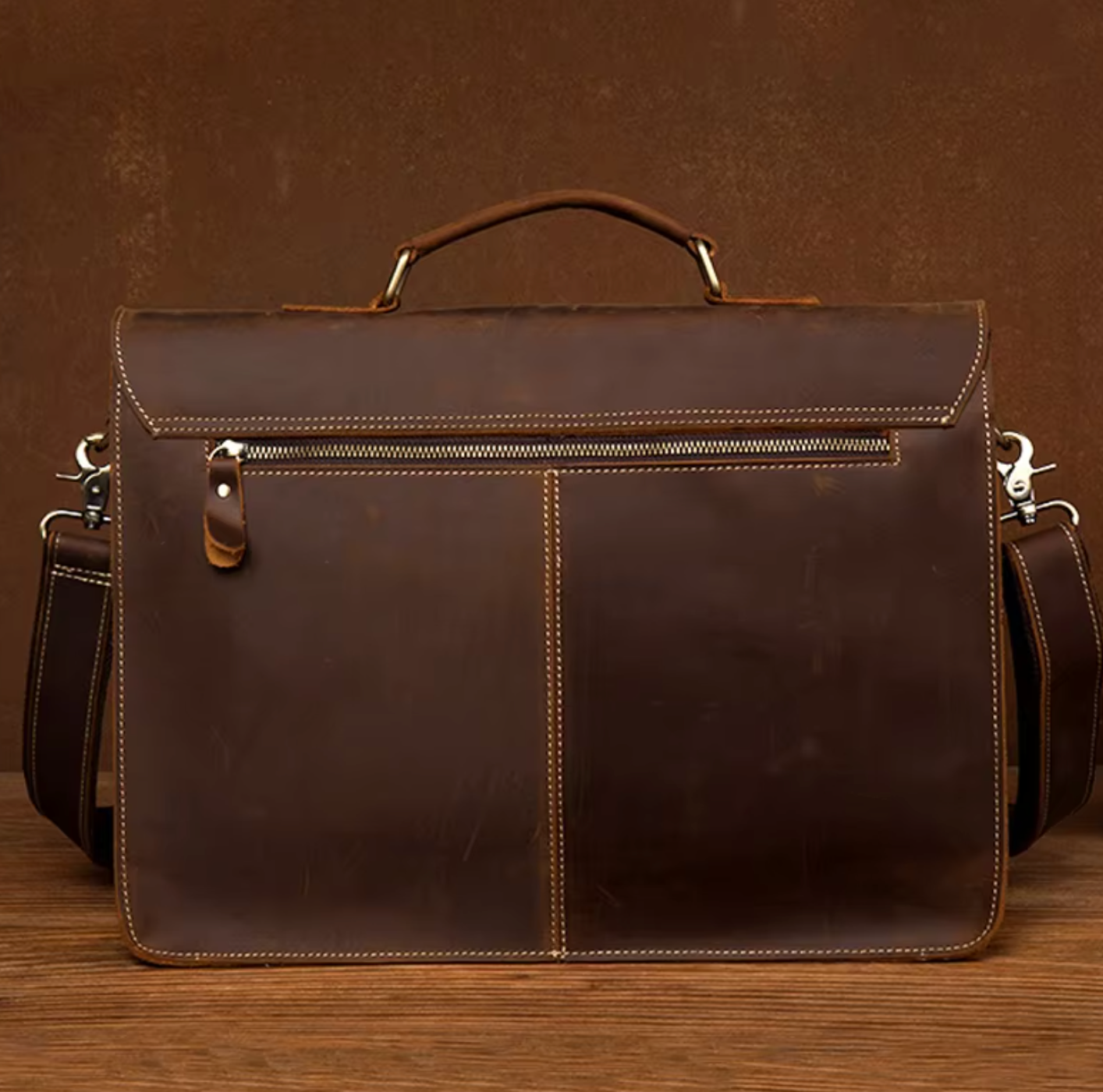 Leather Briefcase Large Satchel Shoulder Bag Vintage