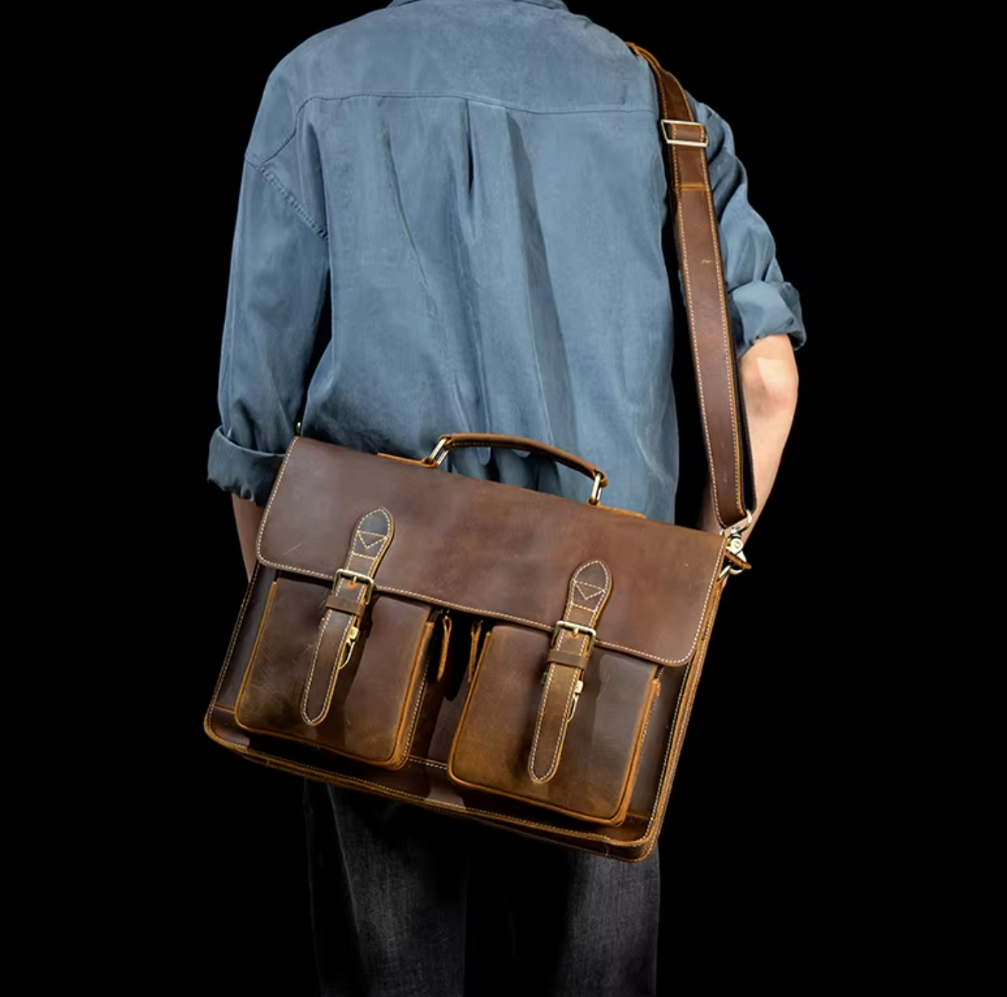 Leather Briefcase Large Satchel Shoulder Bag Vintage
