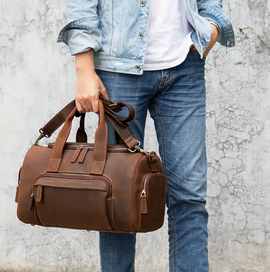 Mens Leather Duffle Bag With Pockets