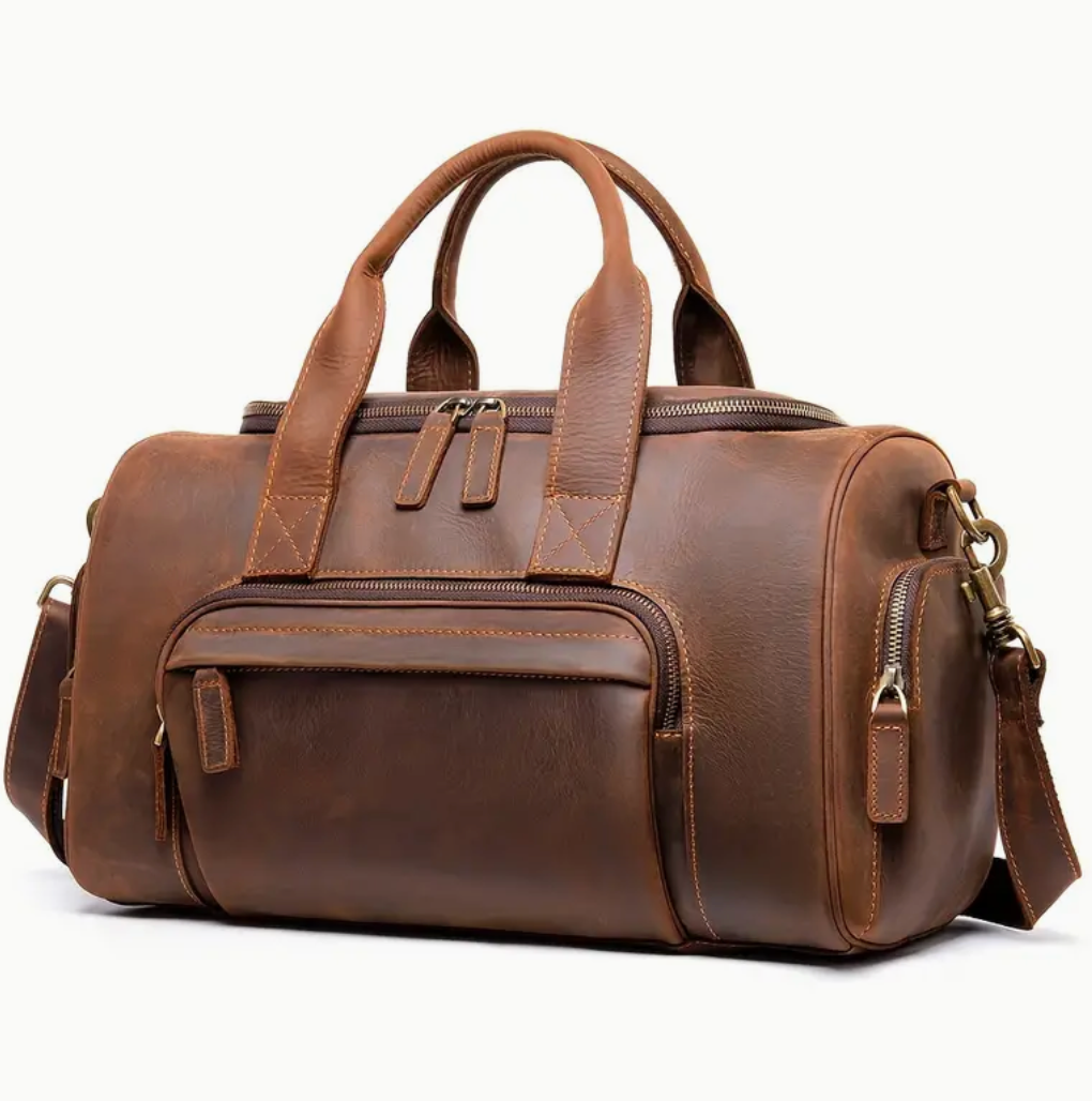 Mens Leather Duffle Bag With Pockets