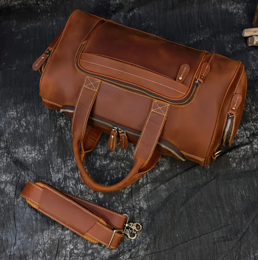 Mens Leather Duffle Bag With Pockets