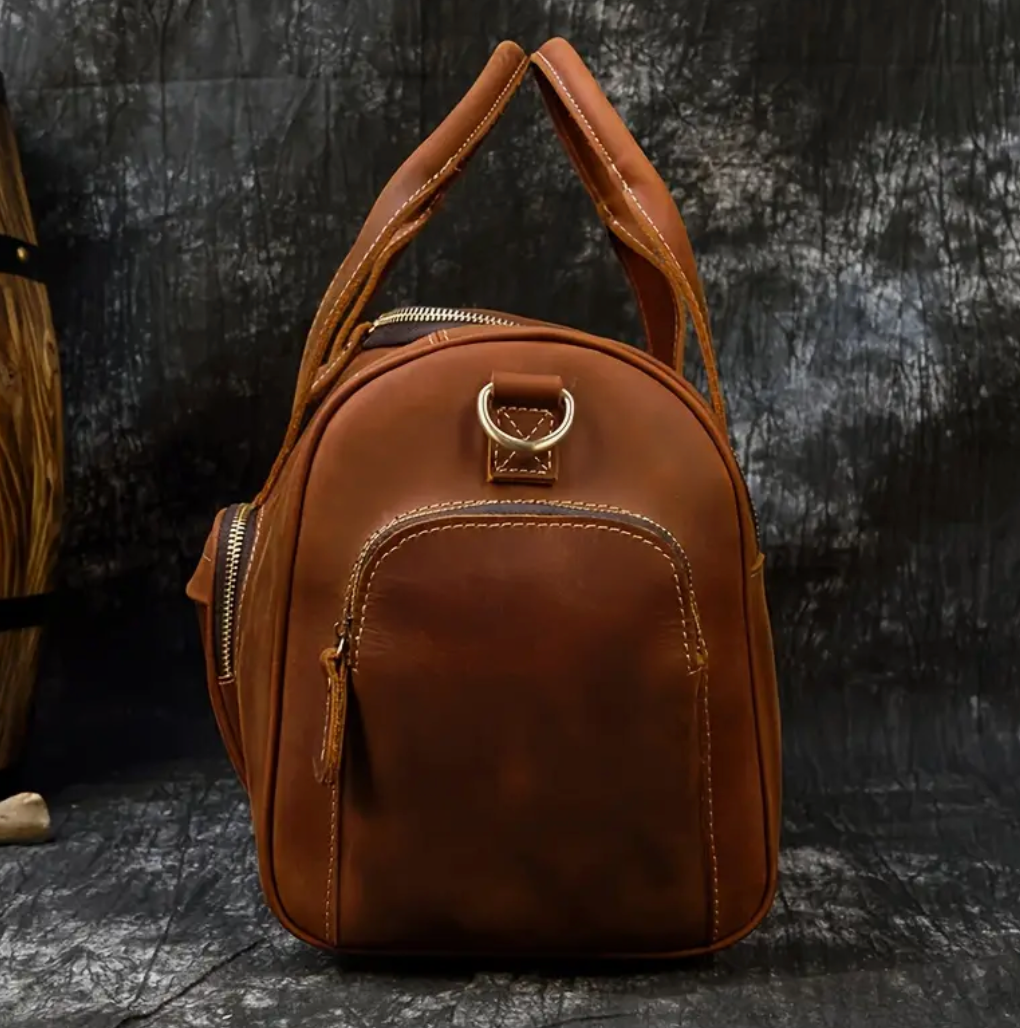 Mens Leather Duffle Bag With Pockets