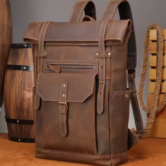 Men's Vintage Black Genuine Leather Backpack