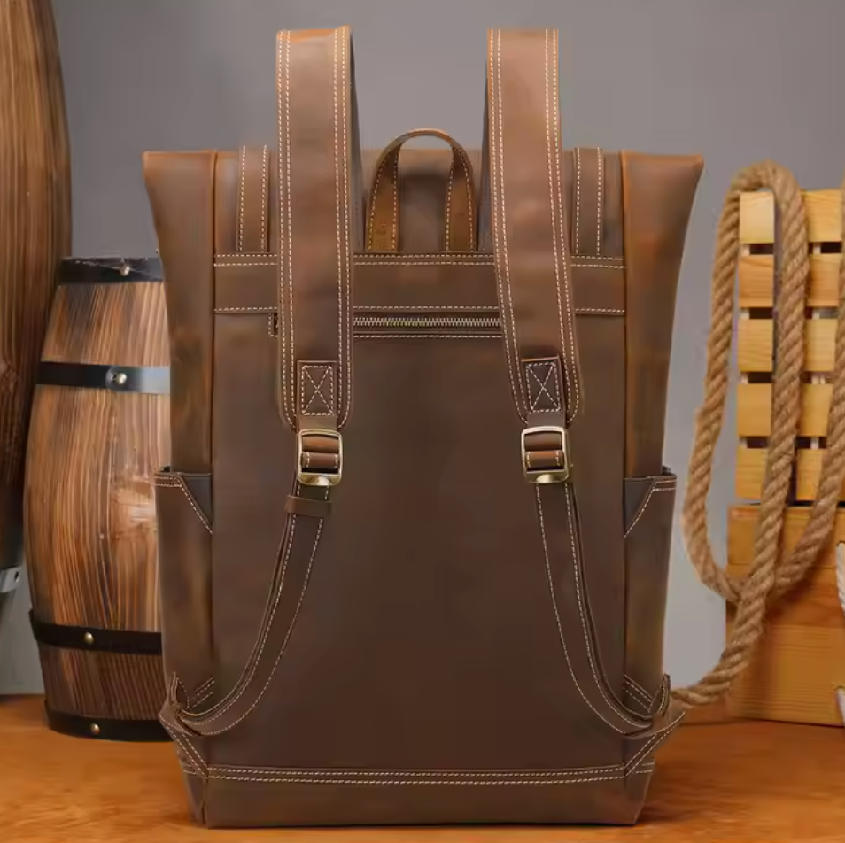 Men's Vintage Black Genuine Leather Backpack