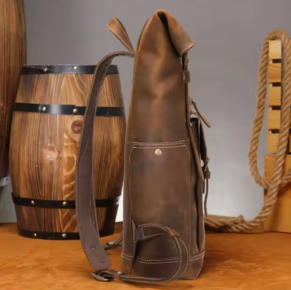 Men's Vintage Black Genuine Leather Backpack