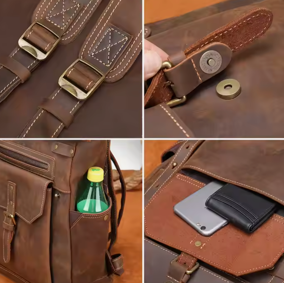 Men's Vintage Black Genuine Leather Backpack