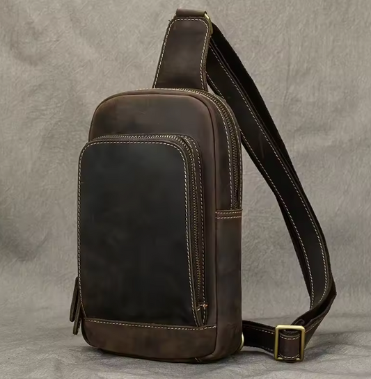 Vintage Leather Chest Sling Bag – Men's Waist & Shoulder Pack