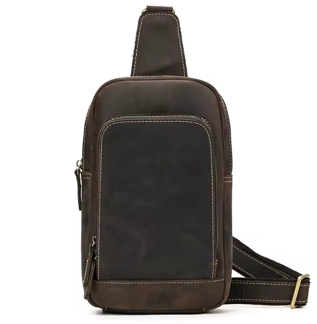 Vintage Leather Chest Sling Bag – Men's Waist & Shoulder Pack