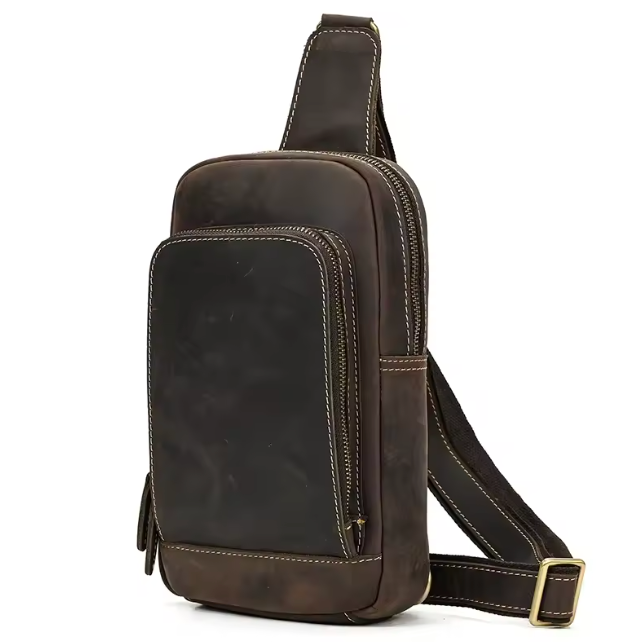 Vintage Leather Chest Sling Bag – Men's Waist & Shoulder Pack