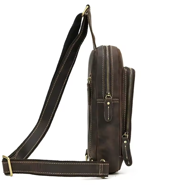 Vintage Leather Chest Sling Bag – Men's Waist & Shoulder Pack