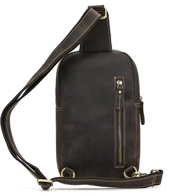 Vintage Leather Chest Sling Bag – Men's Waist & Shoulder Pack