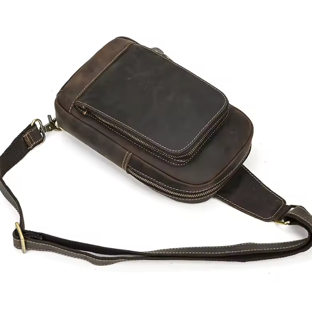 Vintage Leather Chest Sling Bag – Men's Waist & Shoulder Pack