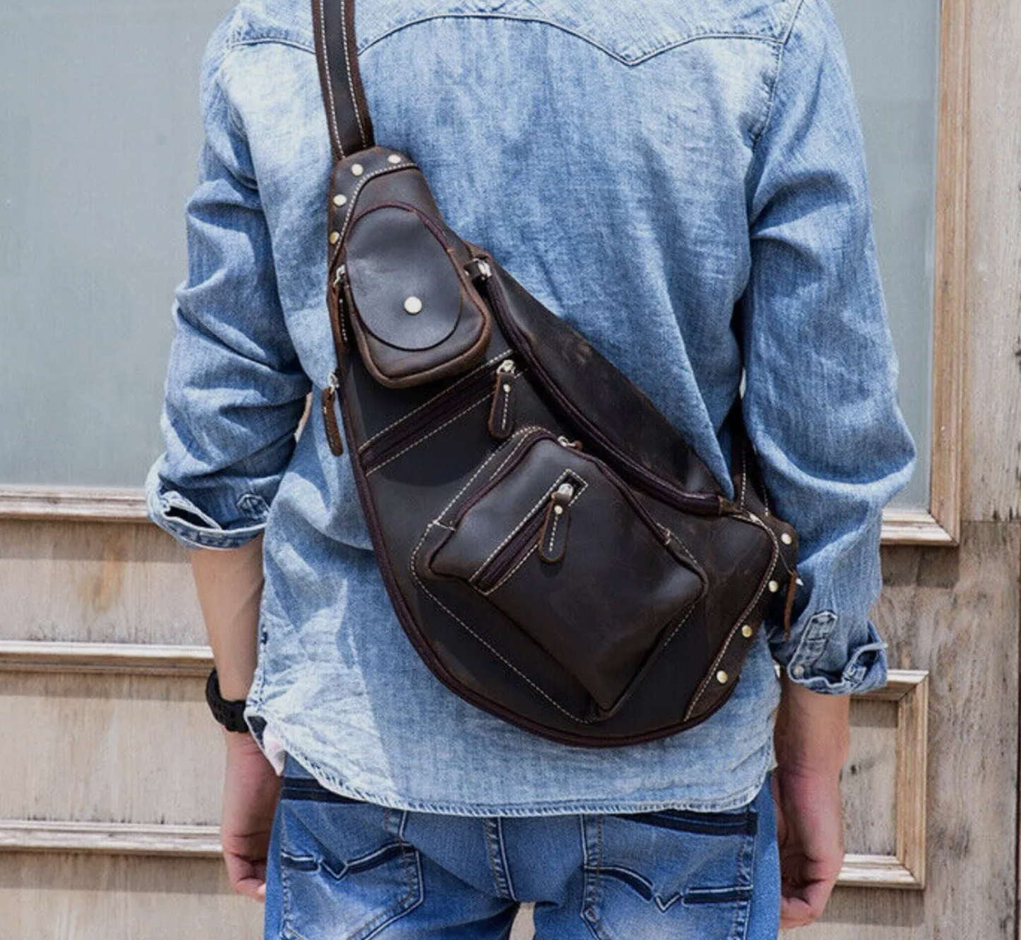 Large-Capacity Leather Chest Bag – Crazy Horse Sling & Travel Pack