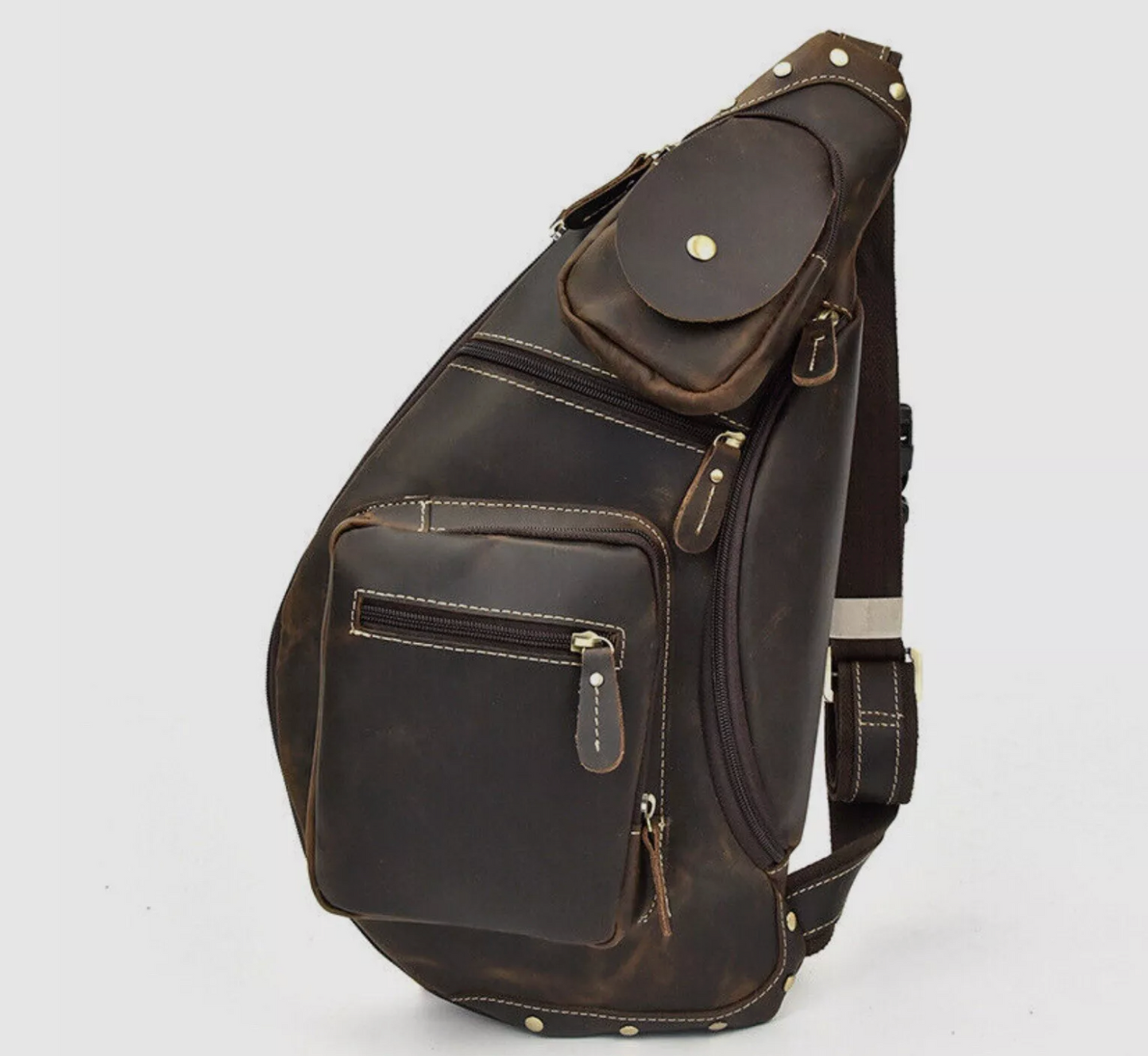 Large-Capacity Leather Chest Bag – Crazy Horse Sling & Travel Pack