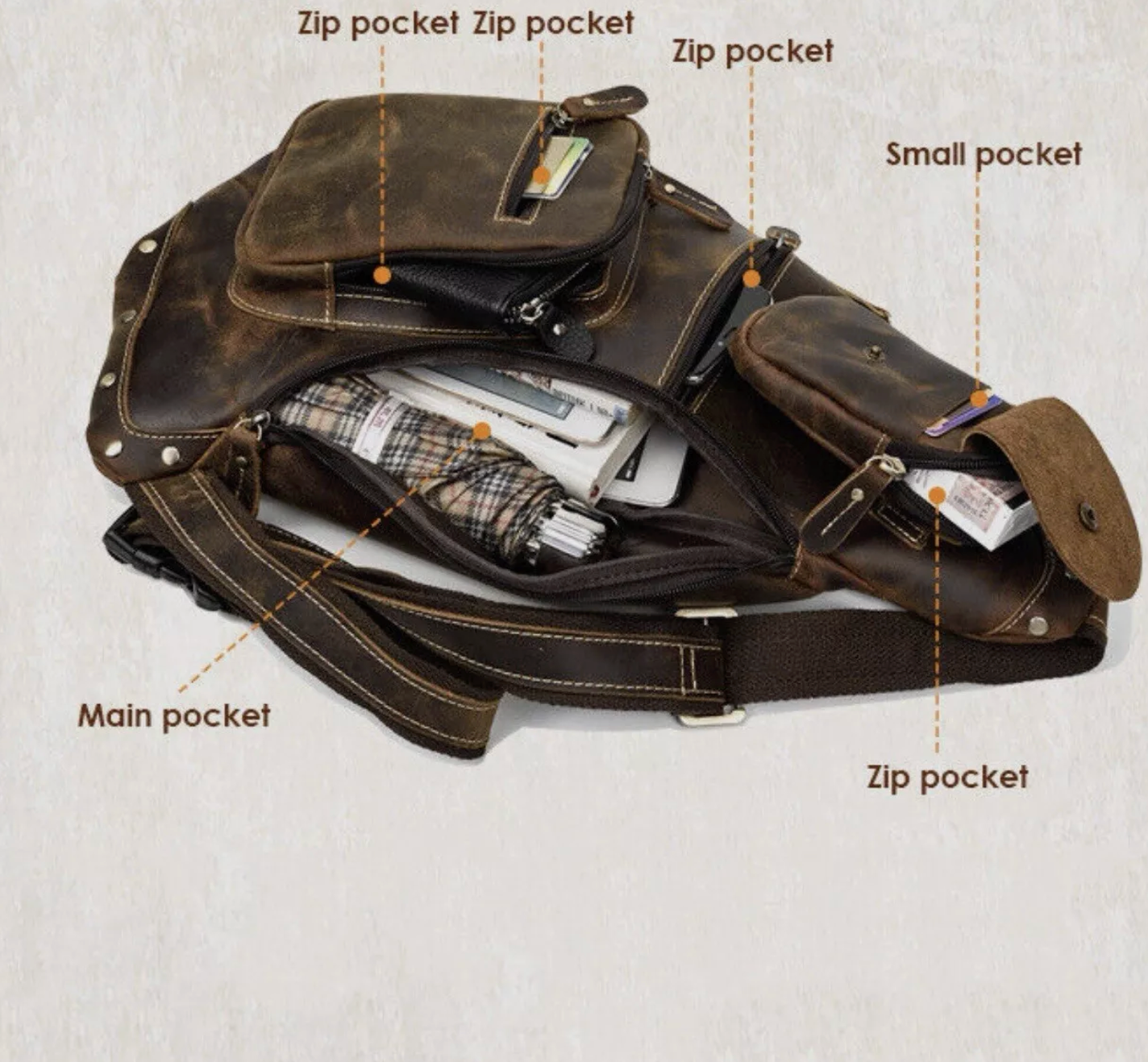 Large-Capacity Leather Chest Bag – Crazy Horse Sling & Travel Pack