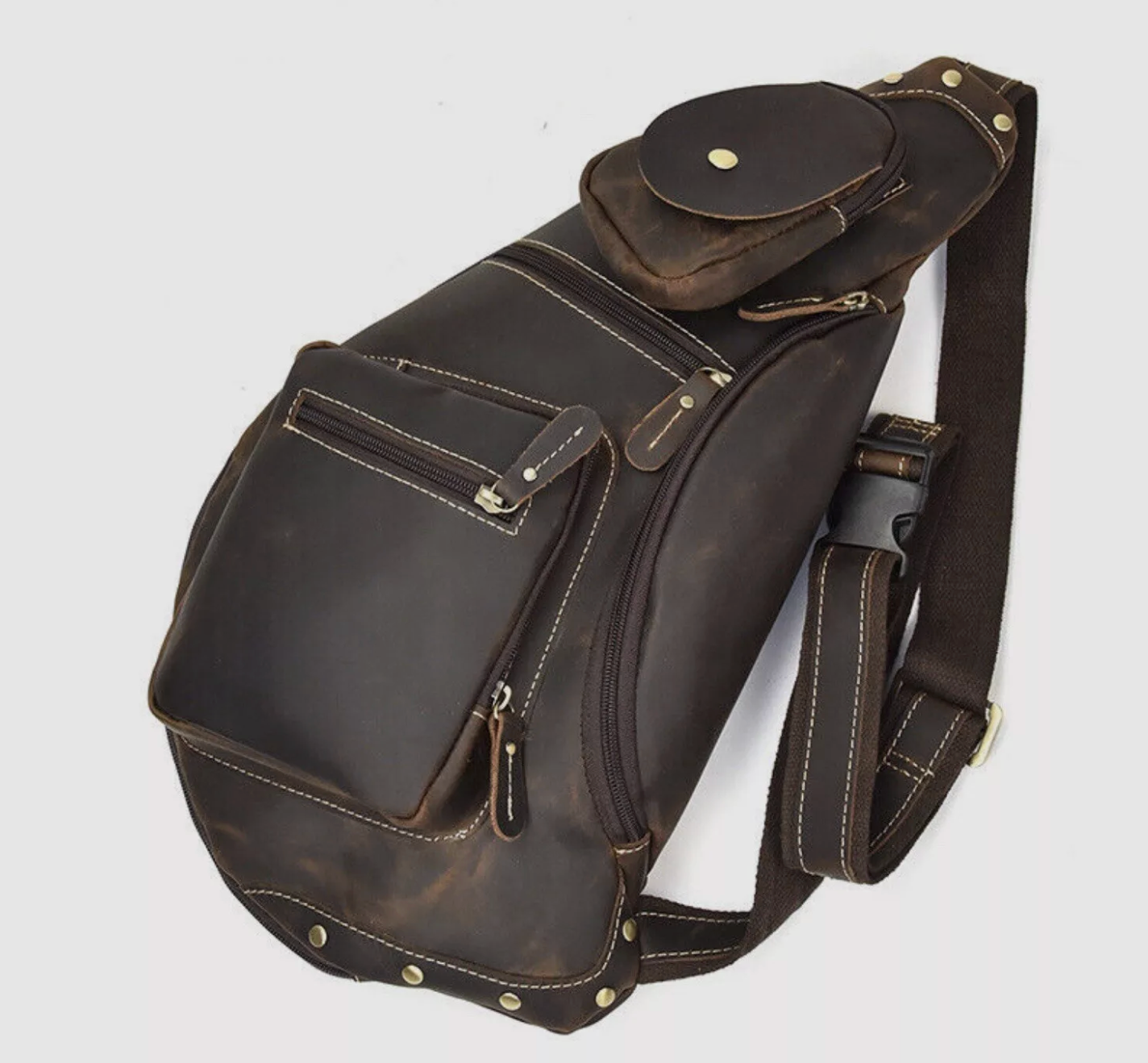 Large-Capacity Leather Chest Bag – Crazy Horse Sling & Travel Pack