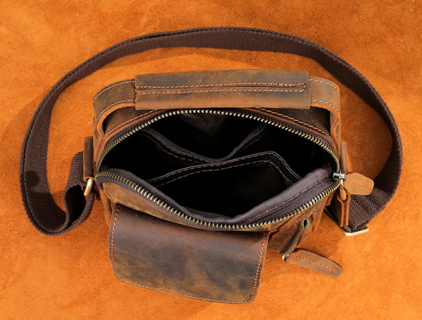 Men's Cow Leather Crossbody Shoulder Bag