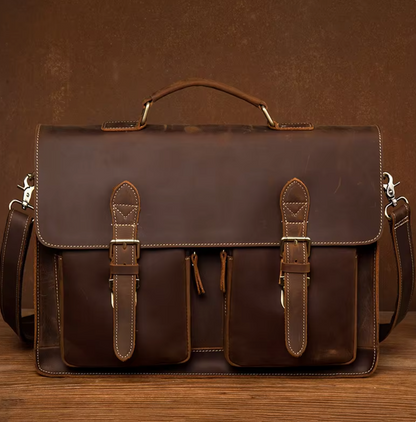 Leather Briefcase Large Satchel Shoulder Bag Vintage