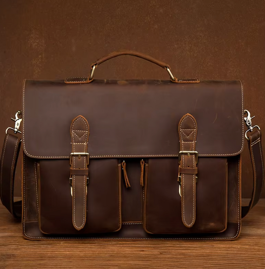 Leather Briefcase Large Satchel Shoulder Bag Vintage