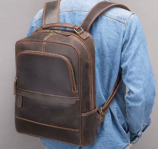 Borgatti Crazy Horse Leather Backpack – Vintage Cowhide Travel & Work Bag