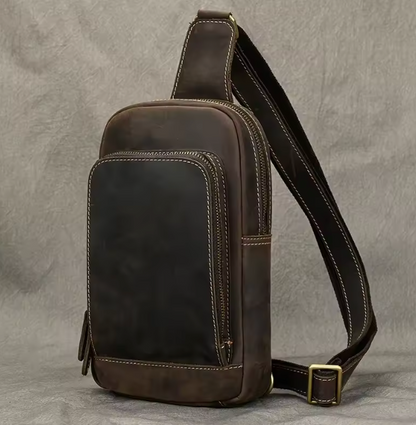 Vintage Leather Chest Sling Bag – Men's Waist & Shoulder Pack