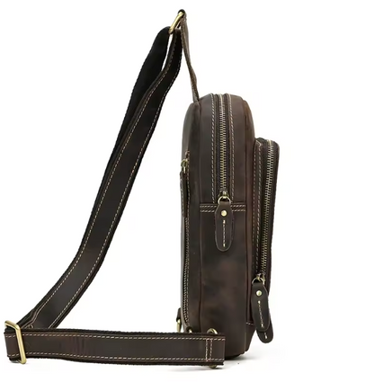 Vintage Leather Chest Sling Bag – Men's Waist & Shoulder Pack