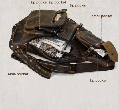 Large-Capacity Leather Chest Bag – Crazy Horse Sling & Travel Pack